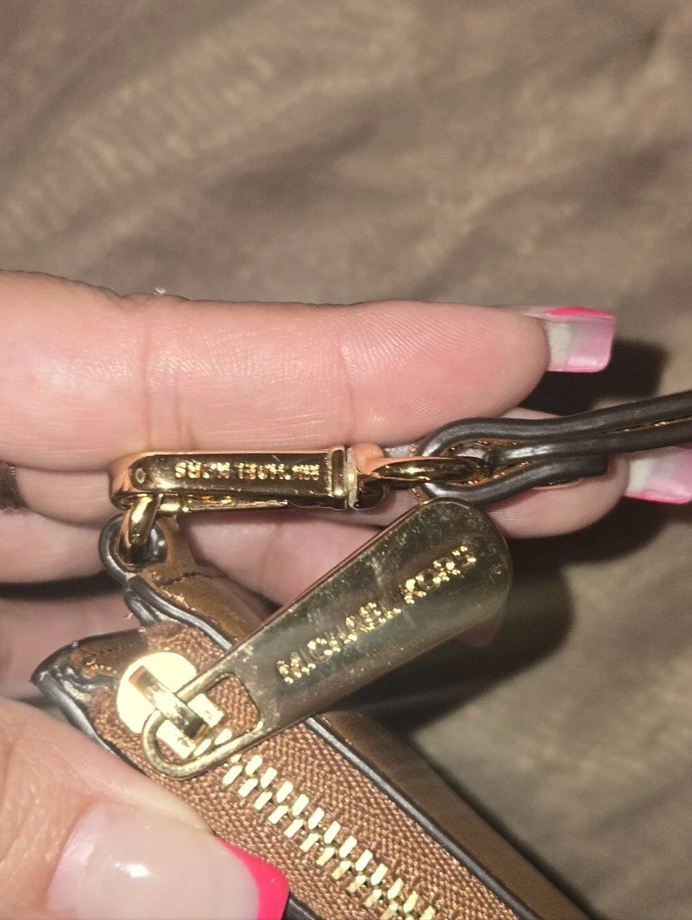 Michael Kors Brown & Gold Patchwork Wristlet Clutch